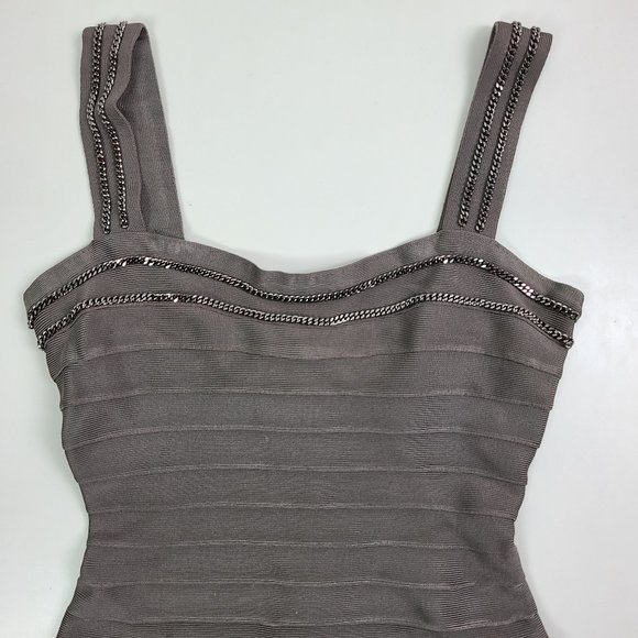 HERVE LEGER Gray Chain Trim Bandage Mini Dress - Picture 2 of 4
